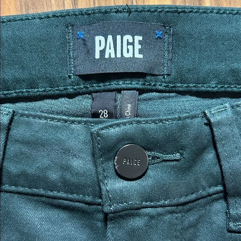 PAIGE Faux Leather Dark Green Hoxton Ankle Jeans
